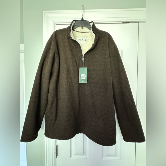 Men’s brown  XXL Orvis pull over heavy sweater with wool lining; NWT - Picture 1 of 3